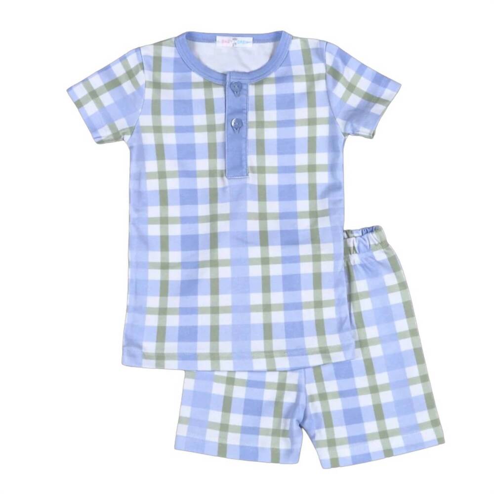 NEW BABY LOREN boy's jon two piece pajama set in blue plaid